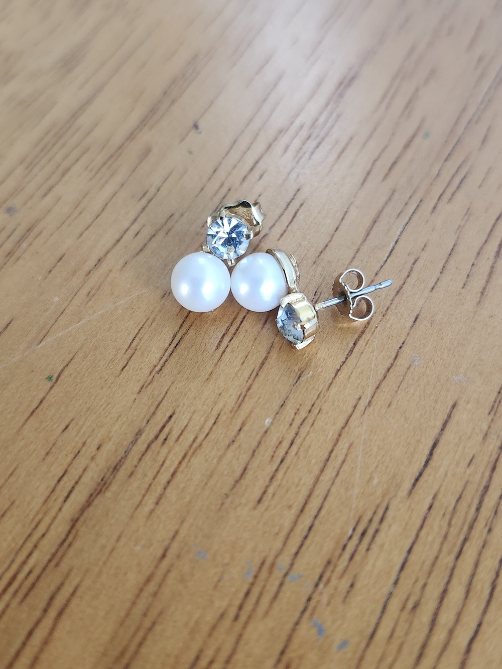 Vintage Gold Pearl & Rhinestone Cluster Stud Earrings